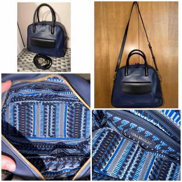 Vera Bradley Leather Satchel Crossbody – Navy & Black - Picture 8 of 16